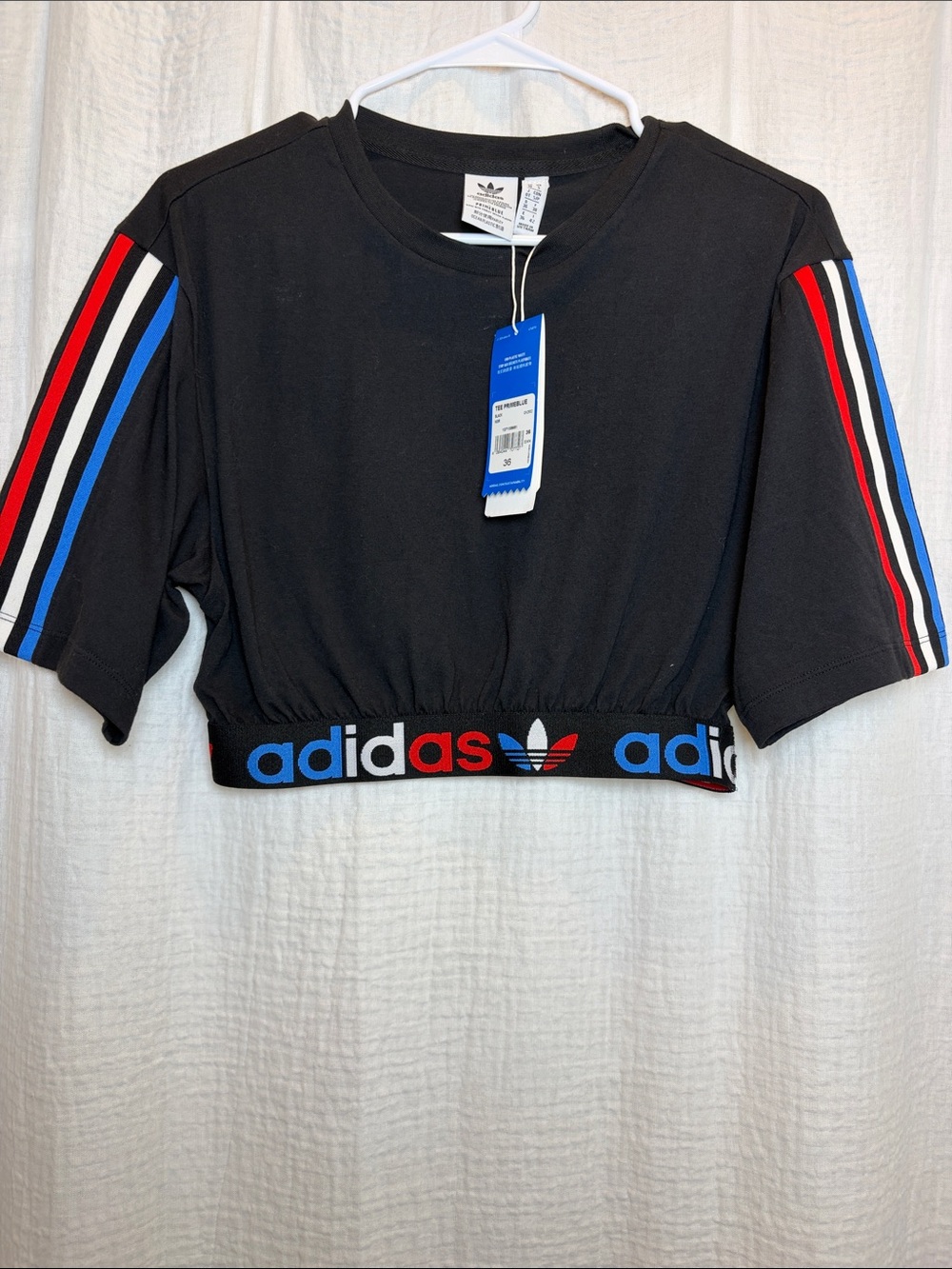 adidas Originals Adicolor Primeblue Tricolor Cropped Tee Black - Size 36 / XS